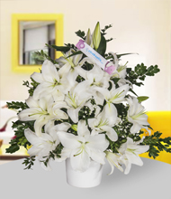 White Lillies in Ceramic Vase