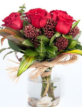 Red Roses in Cylender Vase